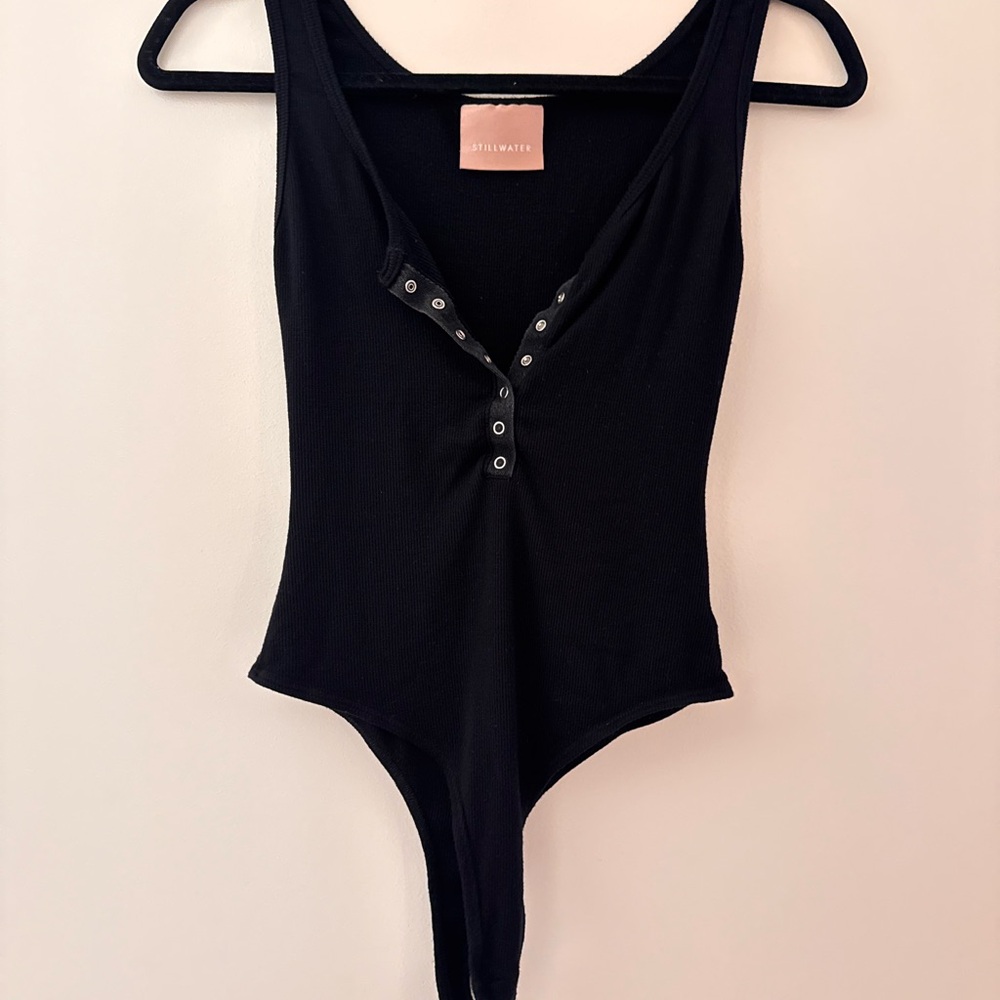 Black Bodysuit with Button Detail